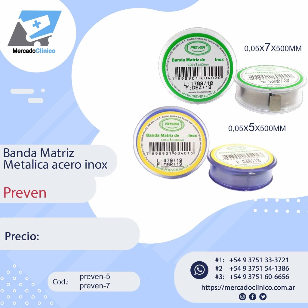 Banda Matriz Metálica acero inox - Preven