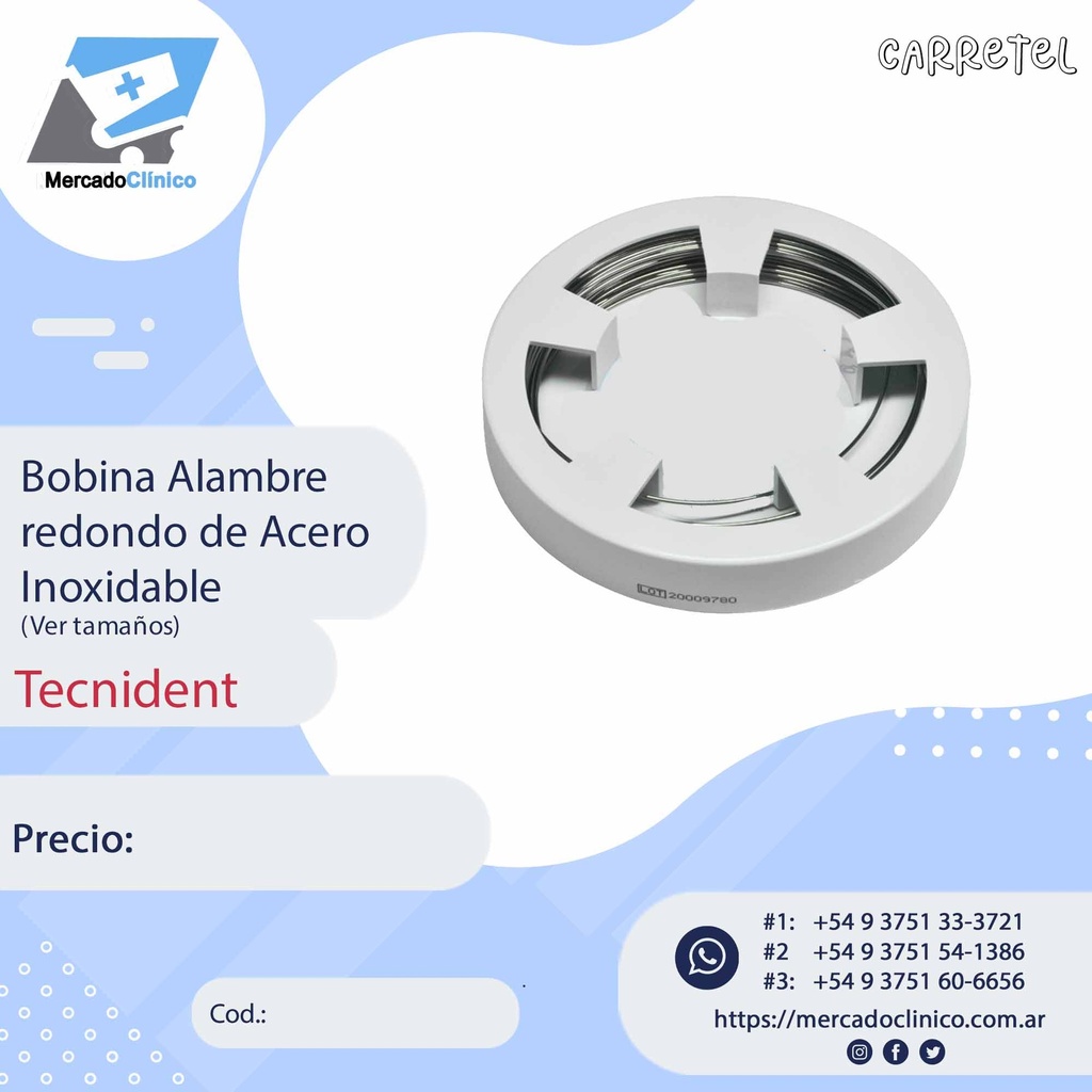 Bobina Alambre redondo de Acero Inoxidable
(Ver tamaños) - Tecnident