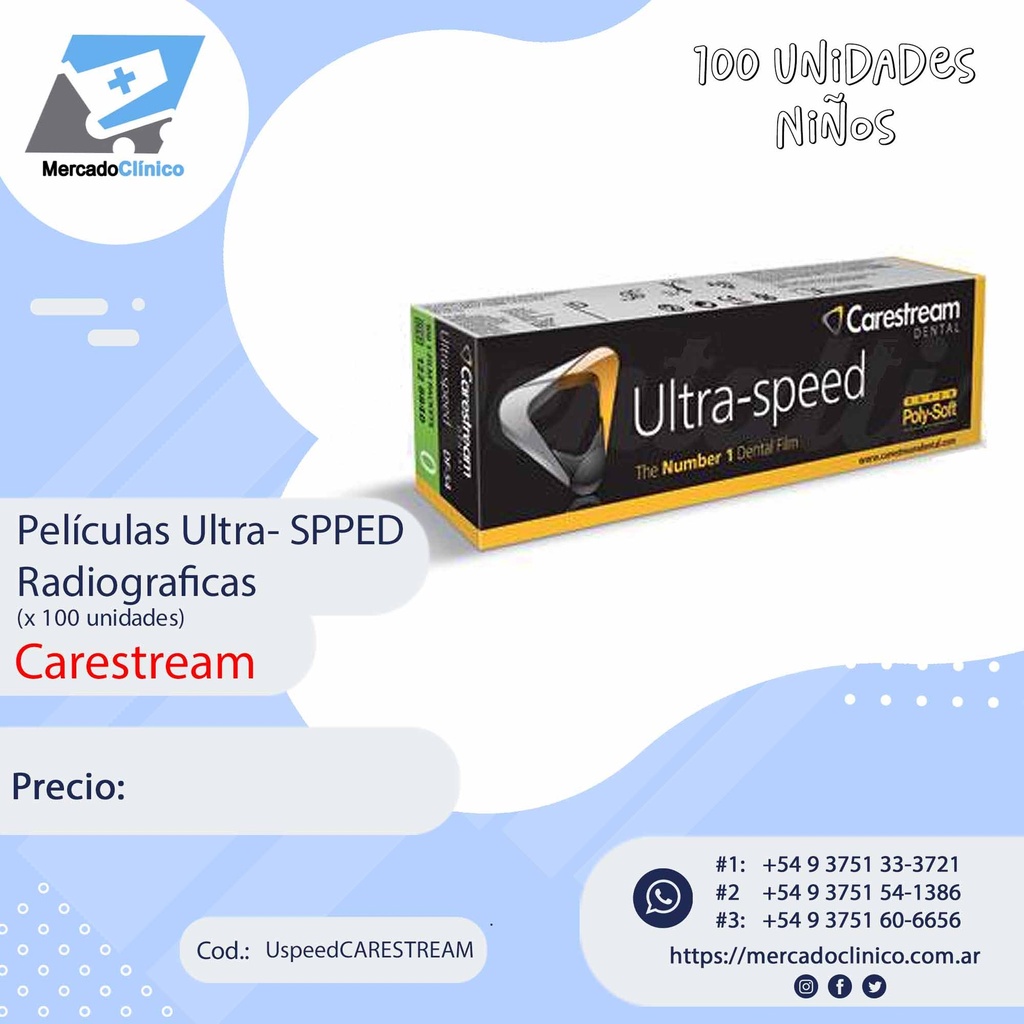 Películas rx niño, Ultra- Speed Radiográficas
(x 100 unidades) - Carestream