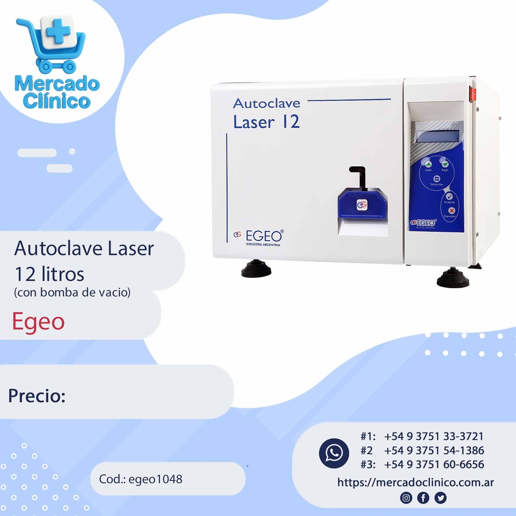 Autoclave Laser 12 litros -con bomba de vacio - Egeo