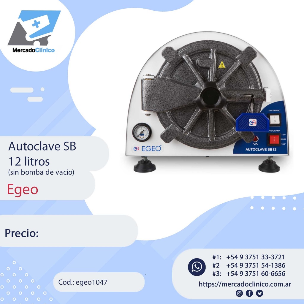 Autoclave SB 12 litros - sin bomba de vacio - Egeo