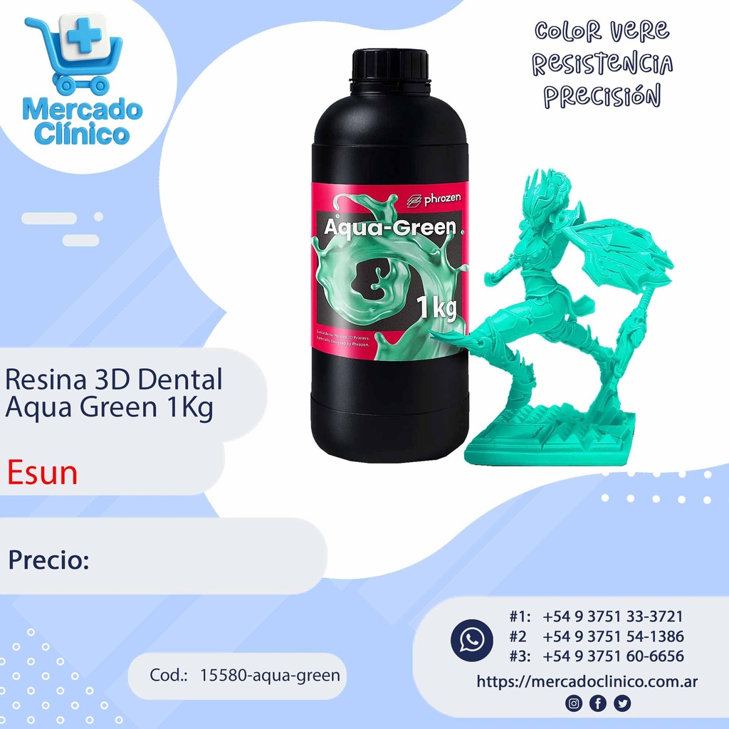 Resina 3D Dental - Aqua Green 1Kg - Phrozen
