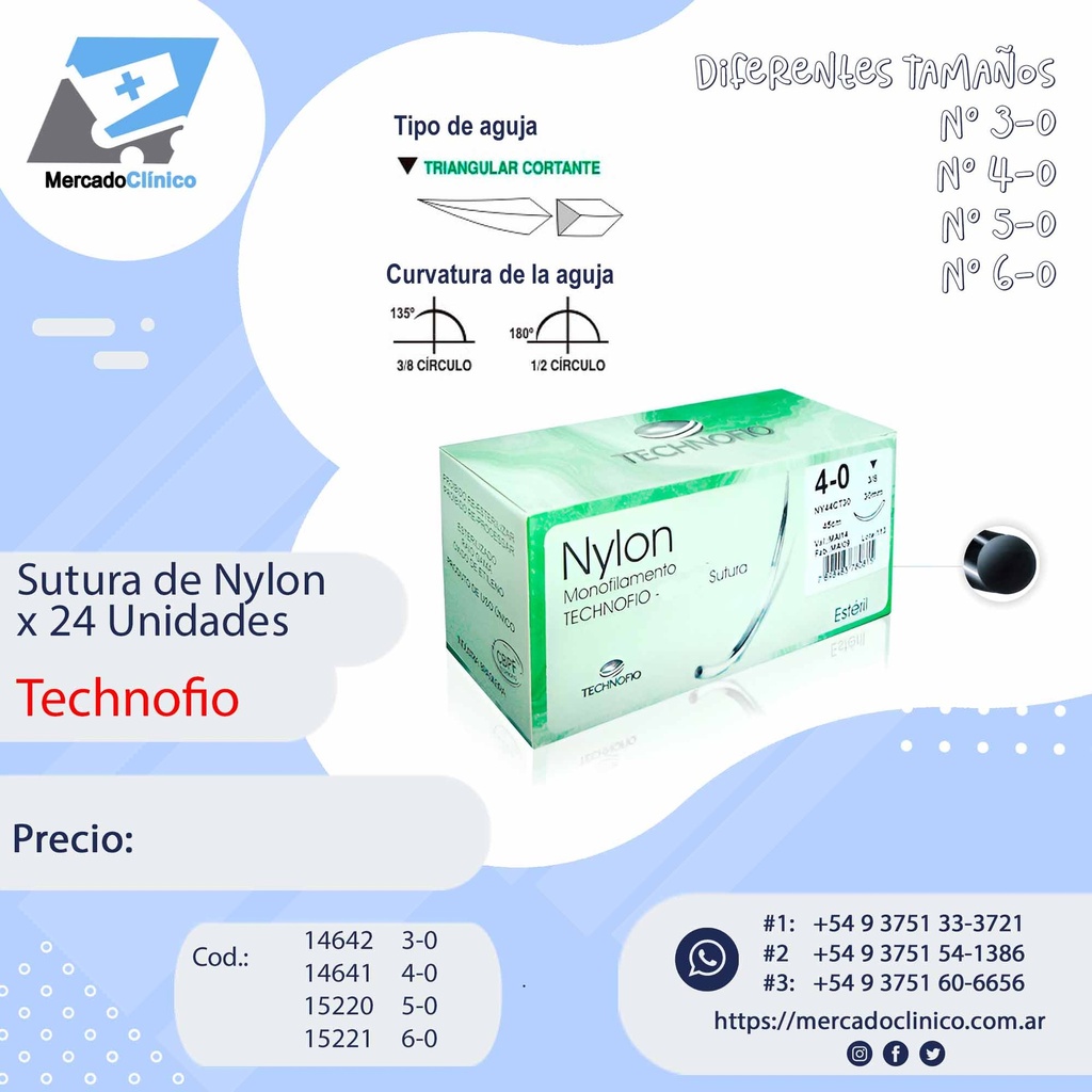 Sutura de Nylon x 24 unidades - Technofio