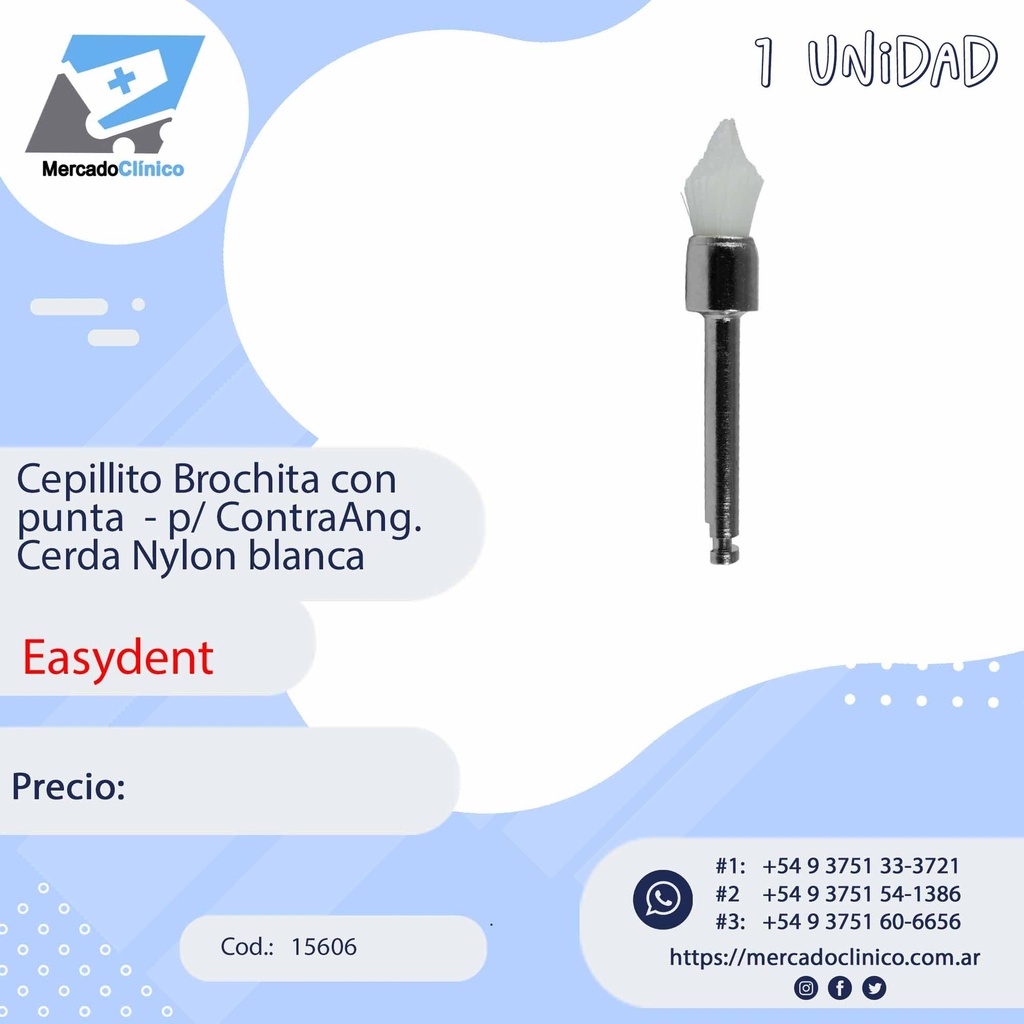 Cepillito Brochita con punta  - p/ ContraAng. 
Cerda Nylon blanca - Easydent