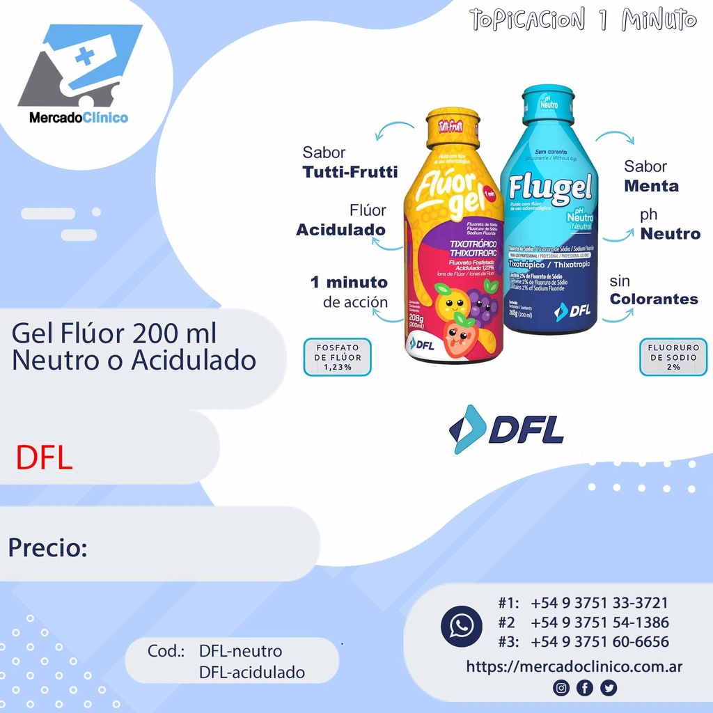 Gel Flúor 200ml - neutro o acidulado - DFL