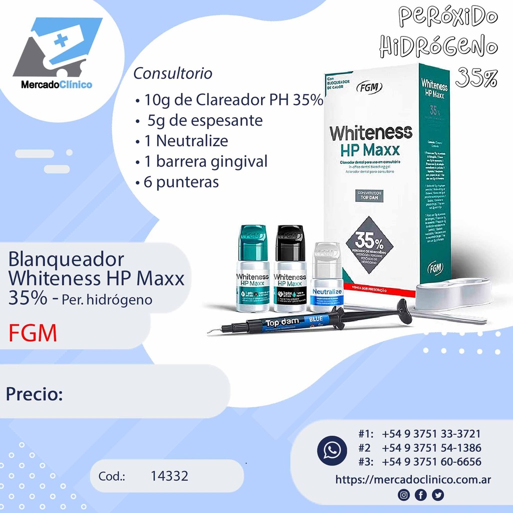 Blanqueador Whiteness HP Maxx 35% - Per. hidrógeno - FGM
