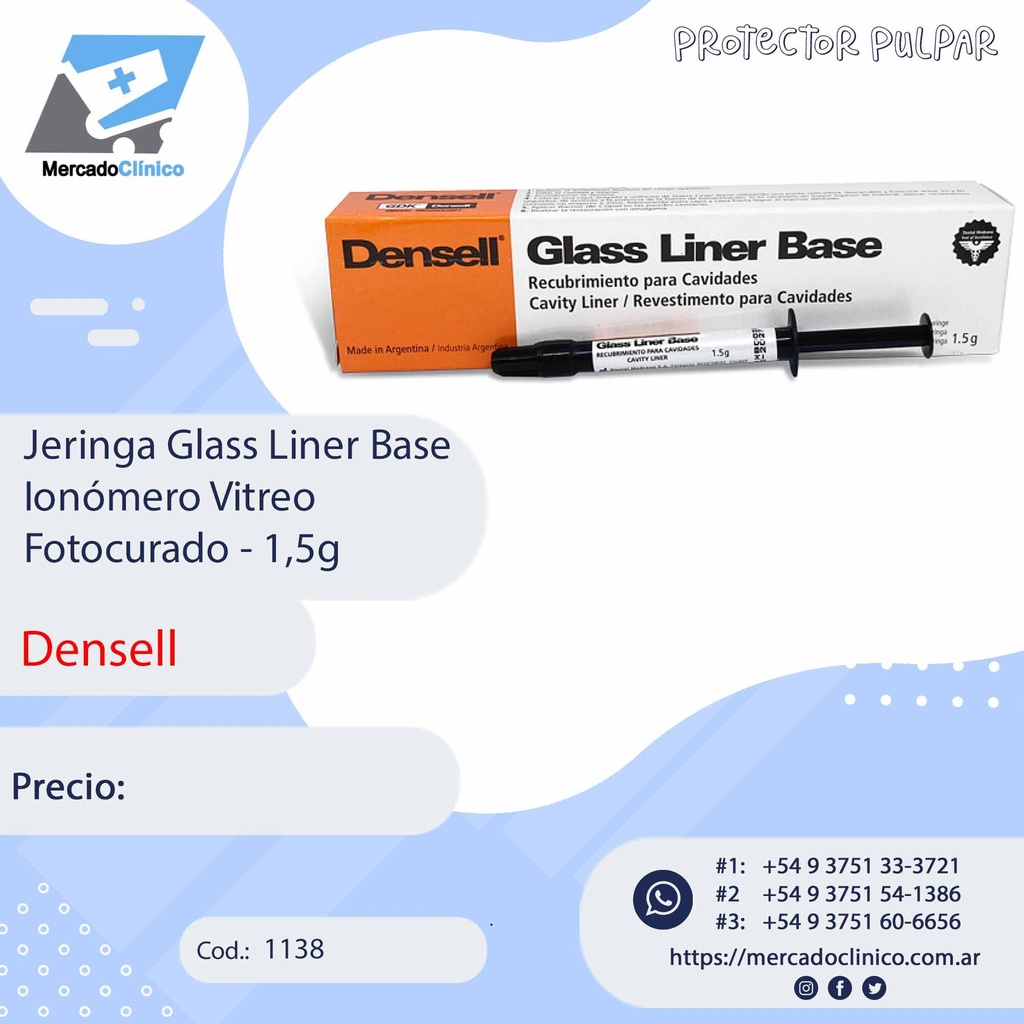 Jeringa Glass Liner Base - Hidroxido de calcio
Fotocurado - Densell