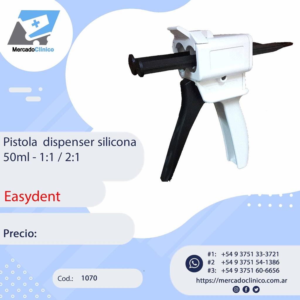Pistola  dispenser silicona 50ml - 1:1 / 2:1 - Easydent