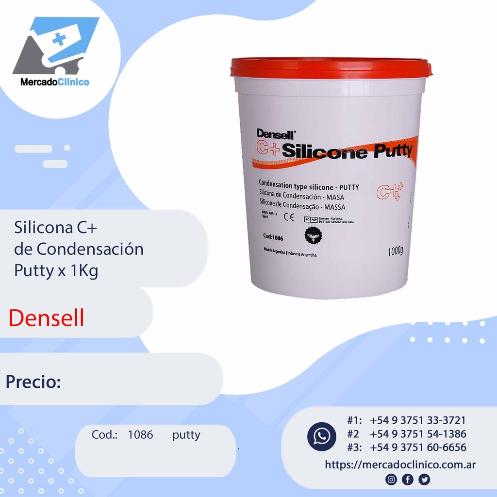 Silicona C+ - de Condensación - Putty x 1Kg  - Densell