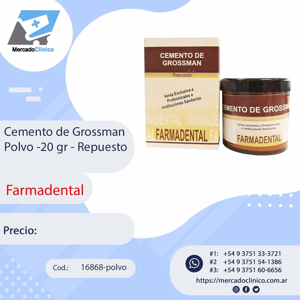 Cemento de Grossman Polvo - 20 gr - Repuesto