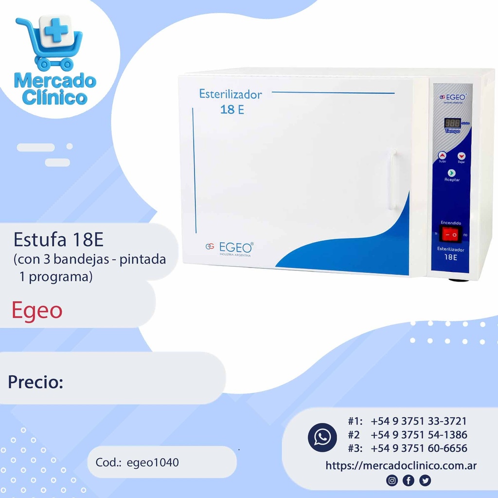 Estufa 18E - Esterilización por Calor - 1 Programa - Egeo