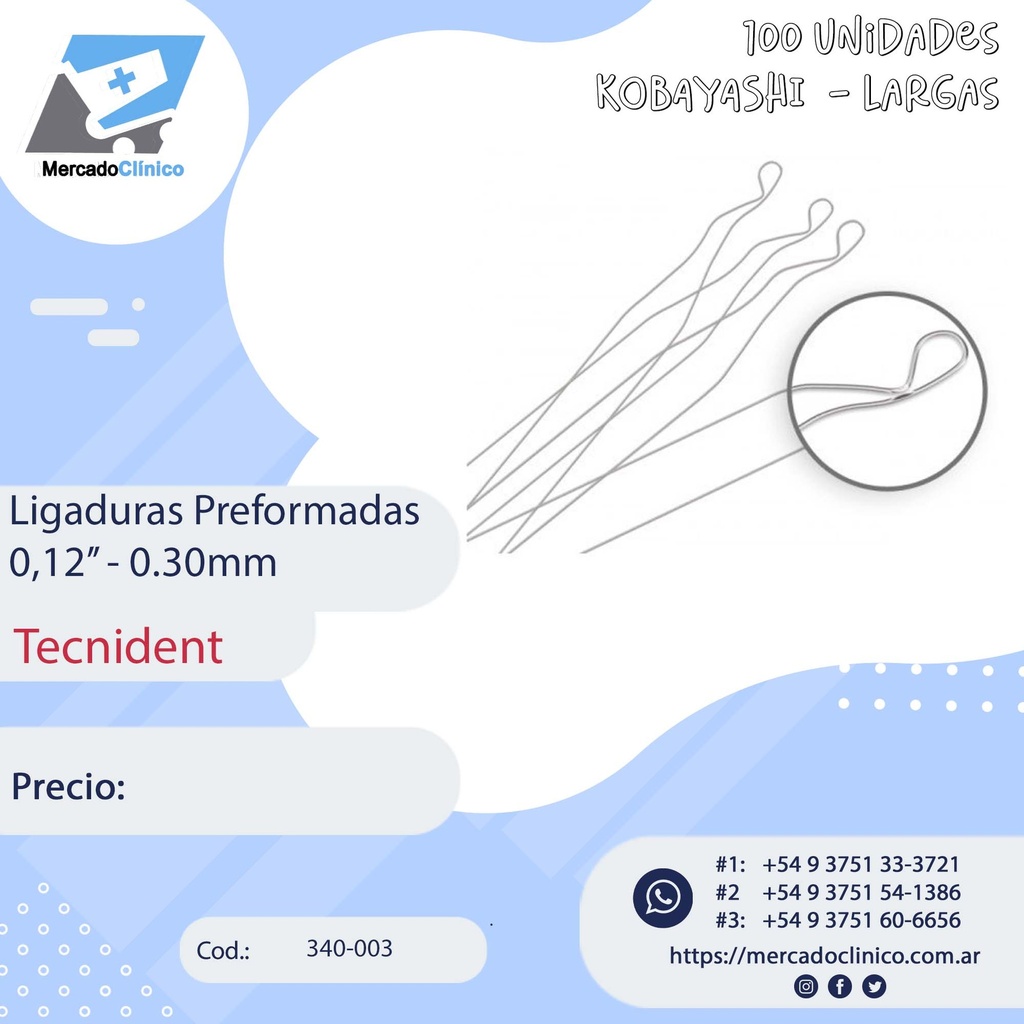 Ligaduras Preformadas - x 100 unidades - Cortas  / Largas - Tecnident