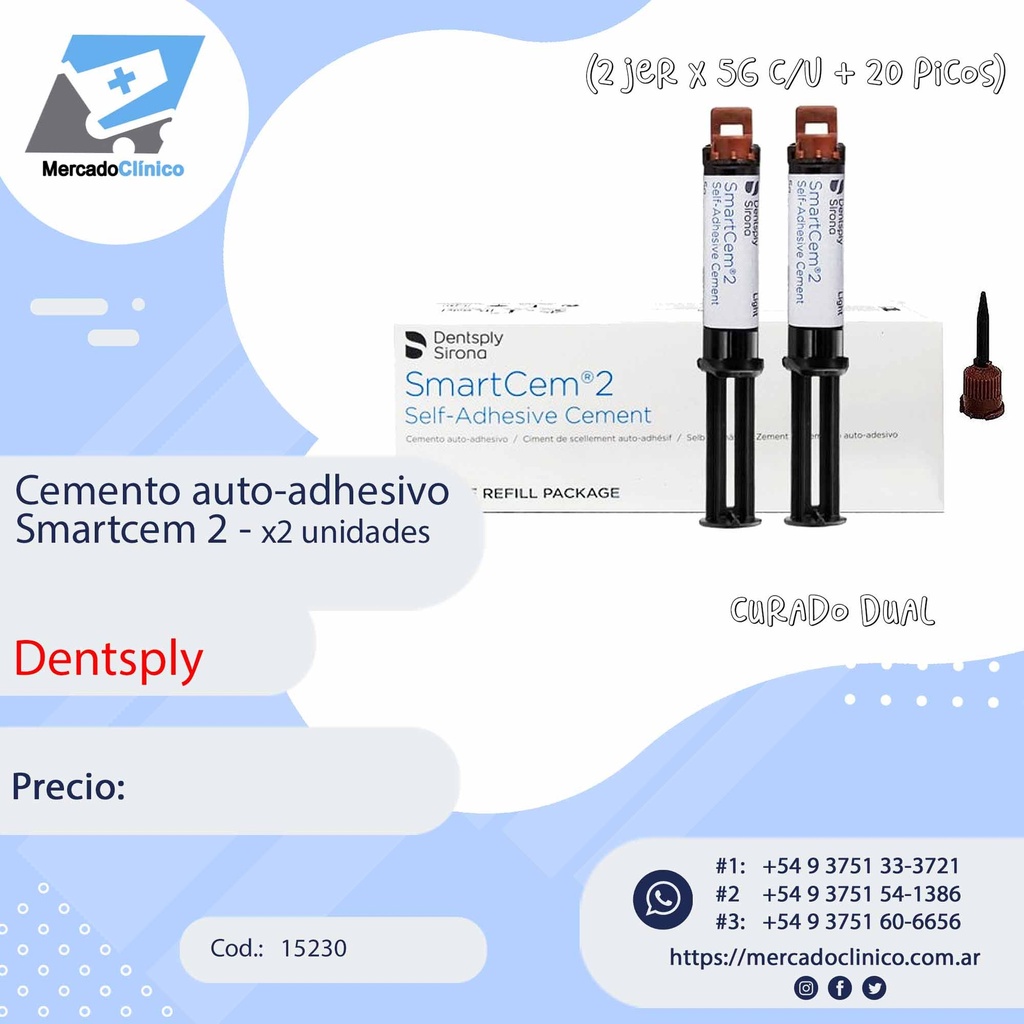 Cemento auto-adhesivo Smartcem 2 - curado dual - x2 unidades - Dentsply Sirona