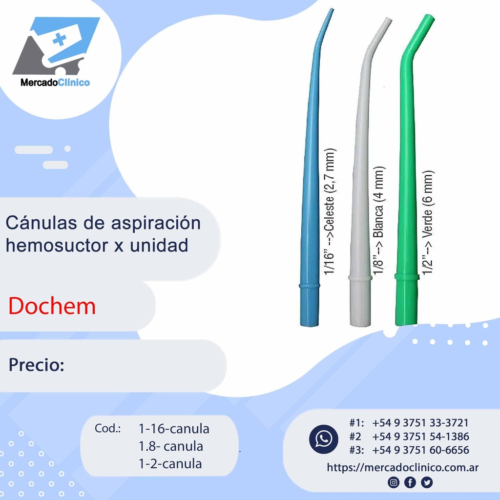 Cánulas de aspiración hemosuctor x unidad - Dochem
