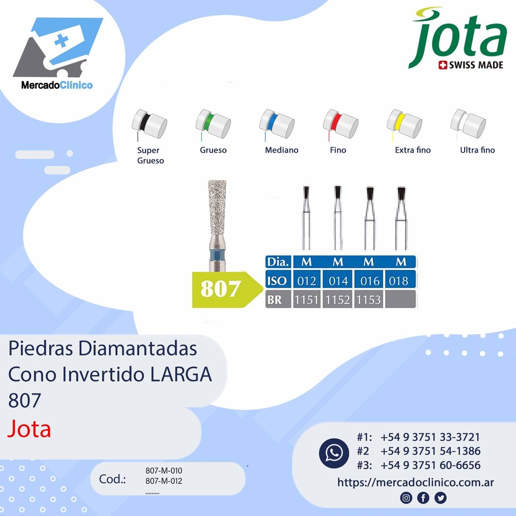 Piedras diamantadas- Cono Invertido LARGA 807 - x unidad- Jota