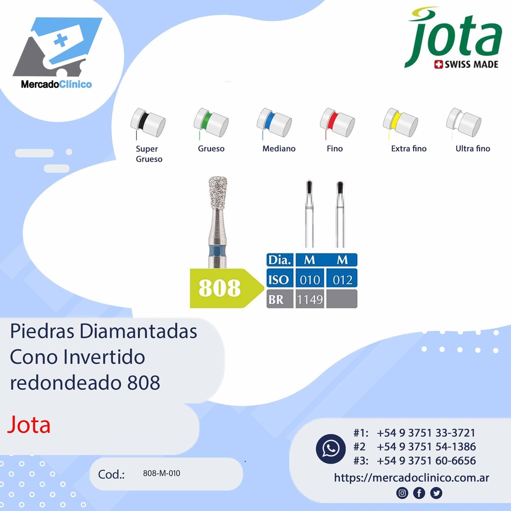 Piedras diamantadas- Cono Invertido redondeado 808 - x unidad- Jota