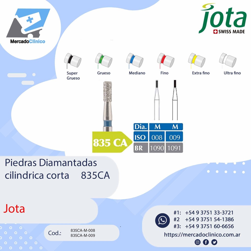 Piedras diamantadas- cilíndrica corta 835CA - x unidad - Jota
