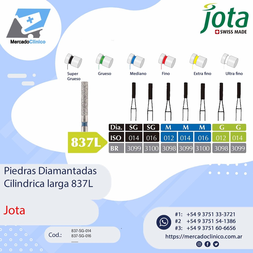 Piedras diamantadas- cilíndrica corta 837L - x unidad - Jota