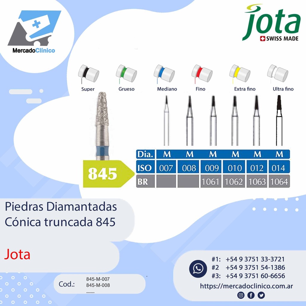 Piedras diamantadas- Cónica truncada o Punta recta  845 - x unidad - Jota
