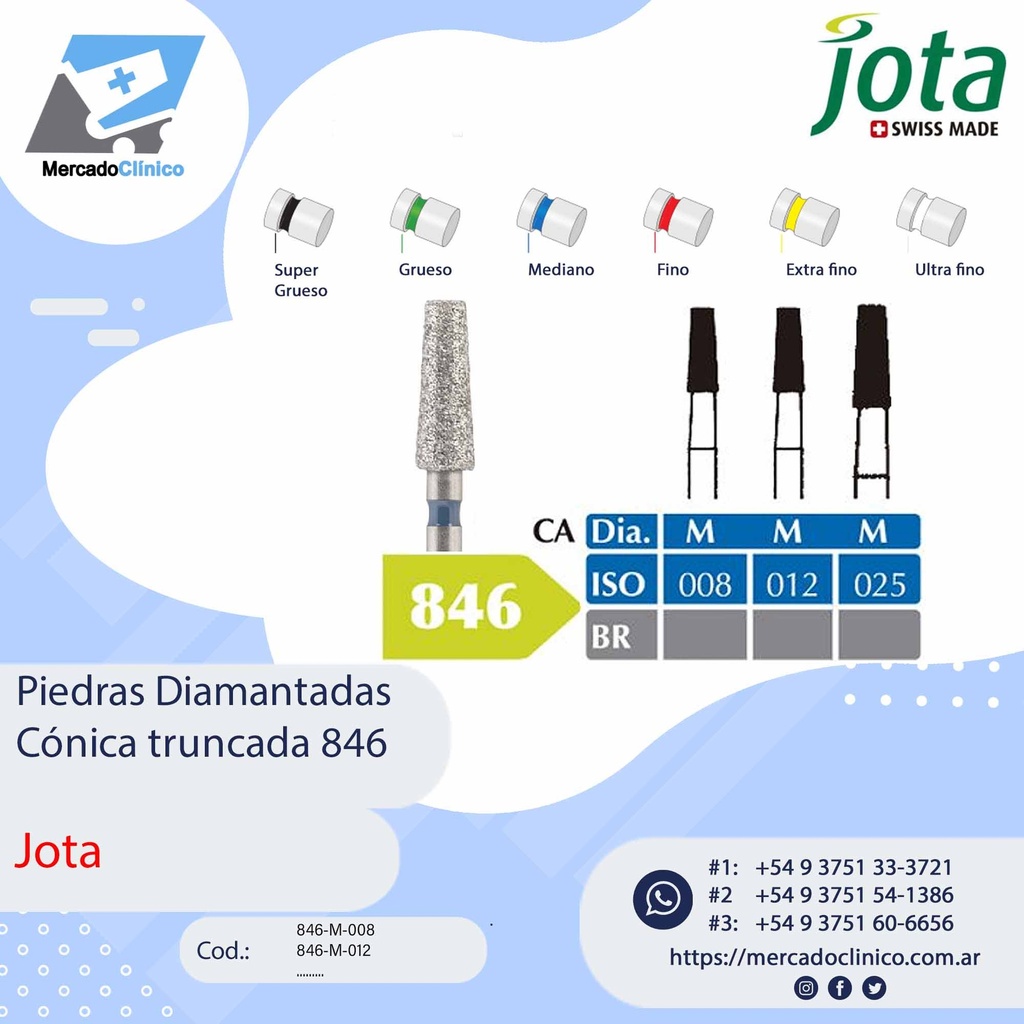 Piedras diamantadas- Cónica truncada o Punta recta  846 - x unidad - Jota