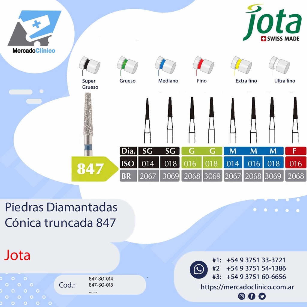 Piedras diamantadas- Cónica truncada o punta recta  847 - x unidad - Jota