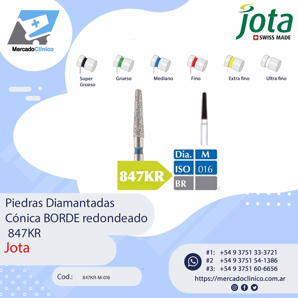 Piedras diamantadas- Cónica BORDE redondeada  847KR - x unidad - Jota