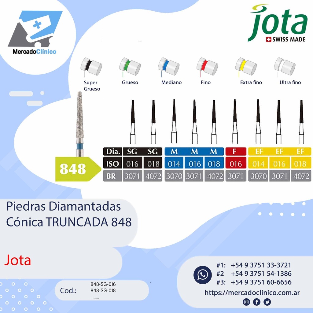 Piedras diamantadas- Cónica TRUNCADA  o Punta recta  848 - x unidad - Jota