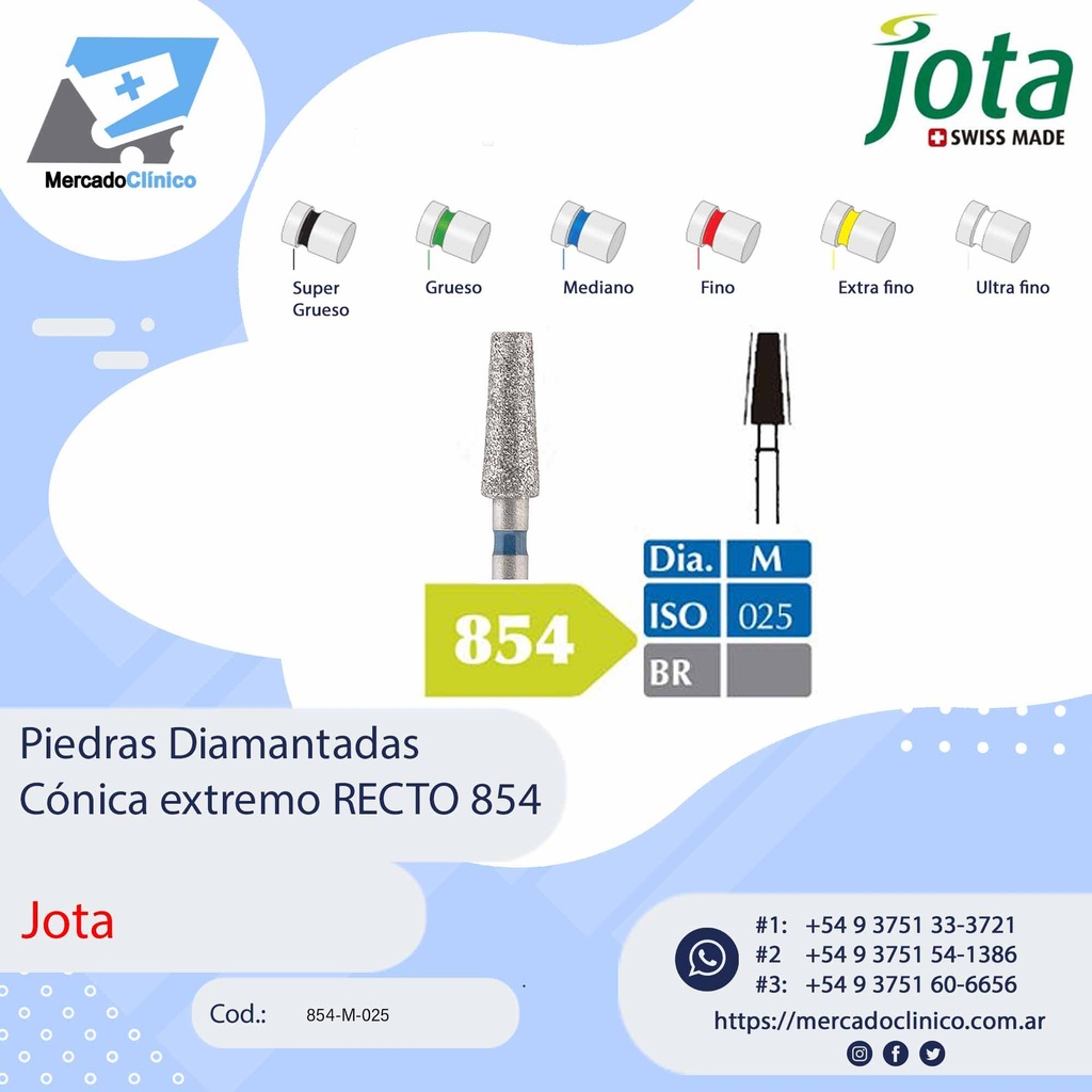 Piedras diamantadas- Cónica punta recta 854 - x unidad - Jota