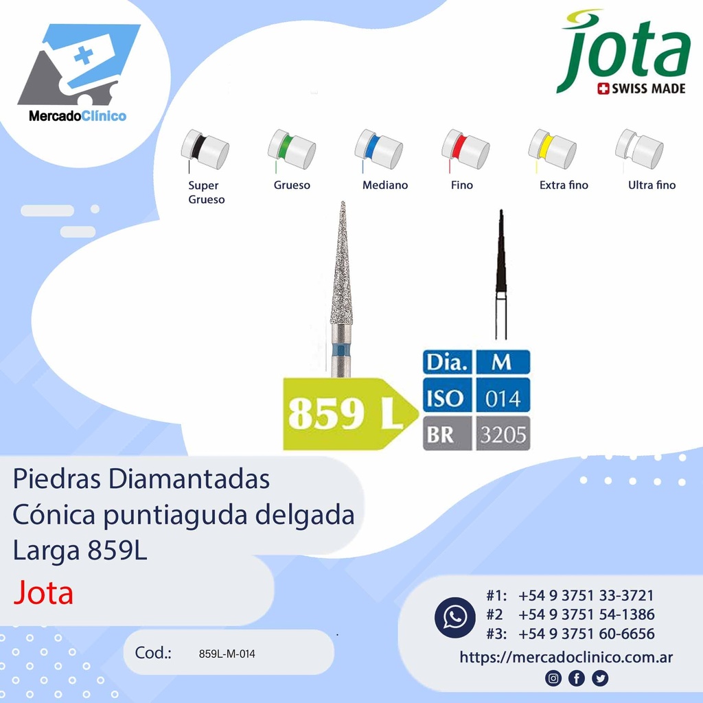 Piedras diamantadas- Cónica puntiaguda, delgada LARGA  859L - x unidad - Jota