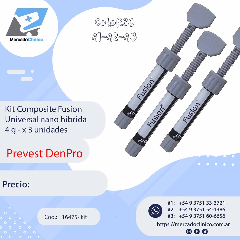 Kit de Composite Fusión Universal  nano hibrida - 4 g - x 3 unidades - Prevest