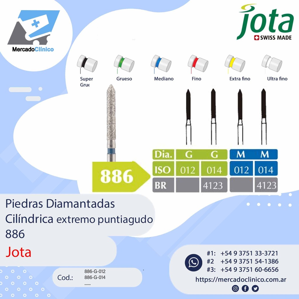 Piedras diamantadas- Cilíndrica extremo puntiaguda -  885 - x unidad - Jota (copia)