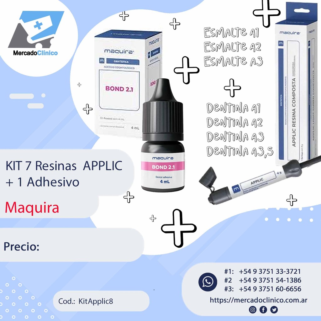 Combo / kit 7 Resinas APPLIC + 1 Adhesivo Bond 2.1 - Maquira