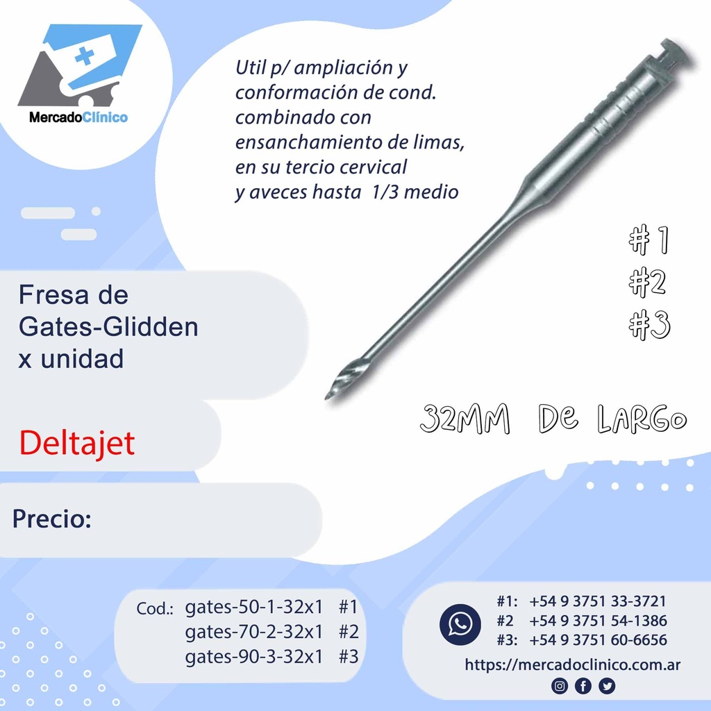 Fresa de Gates / ensanchadores Glidden - x 1 unidad - Deltajet
