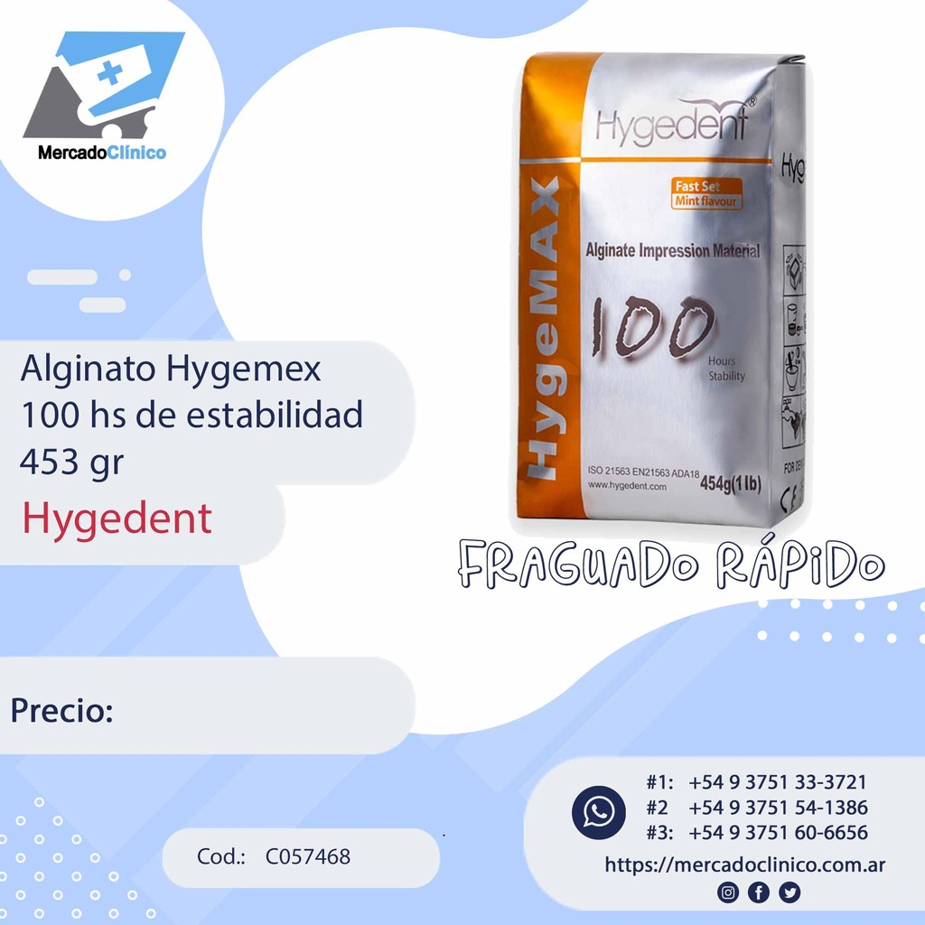 Alginato Hygemex - 100 hs de estabilidad 453 gr - Hygedent