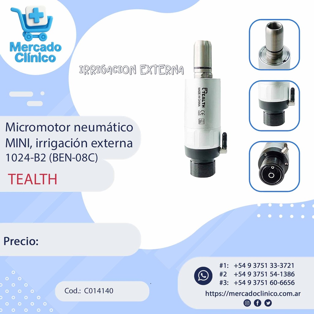 Micromotor neumático MINI, irrigación externa 
1024-B2 (BEN-08C) - TEALTH