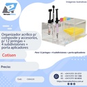 Organizador acrílico p/ composite y accesorios, 
p/ 12 jeringas + 4 subdivisiones + porta aplicadores - 