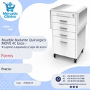 Mueble Rodante Quirúrgico  MOVE 4C Ecco -  4 Cajones Laqueado y tapa de acero 