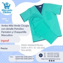 Ambo Milo Verde Cirugia con detalle Petróleo Pantalon y Chaquetilla  Masculino - Inprof