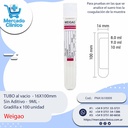 TUBO al vacio  - 16X100 - Sin Aditivo -  9ML. Gradilla x 100 unidades - Weigao