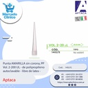 Punta AMARILLA sin corona, PP Vol. 2-200 UL - de polipropileno autoclavable - libre de latex - Aptaca