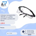 Anteojos transparentes  ARGON con patillas  ajustables y protección lateral - LIBU